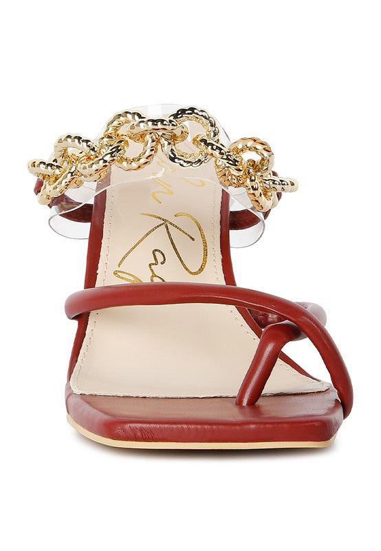 Social Bee Link Chain Embellished Heel Slide In Dressy Sandals