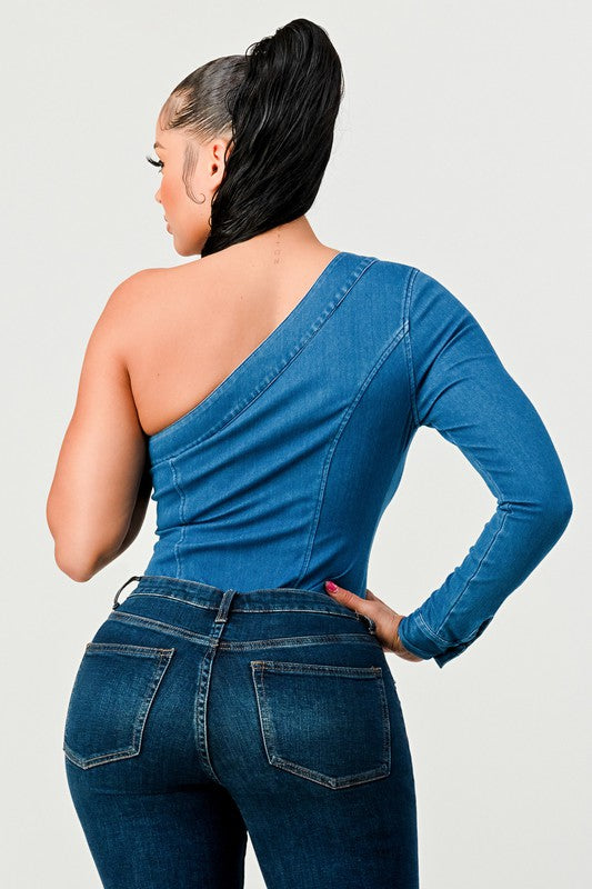 Snug Fitting Denim One Sleeve Bodysuit