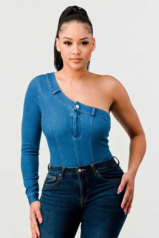 Snug Fitting Denim One Sleeve Bodysuit