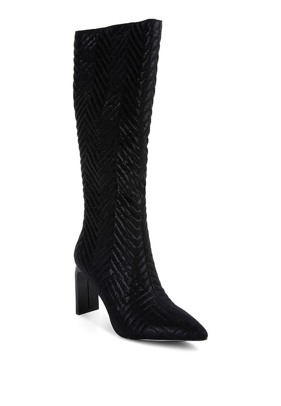 Prinkles Quilted High Italian Square Heel Boots