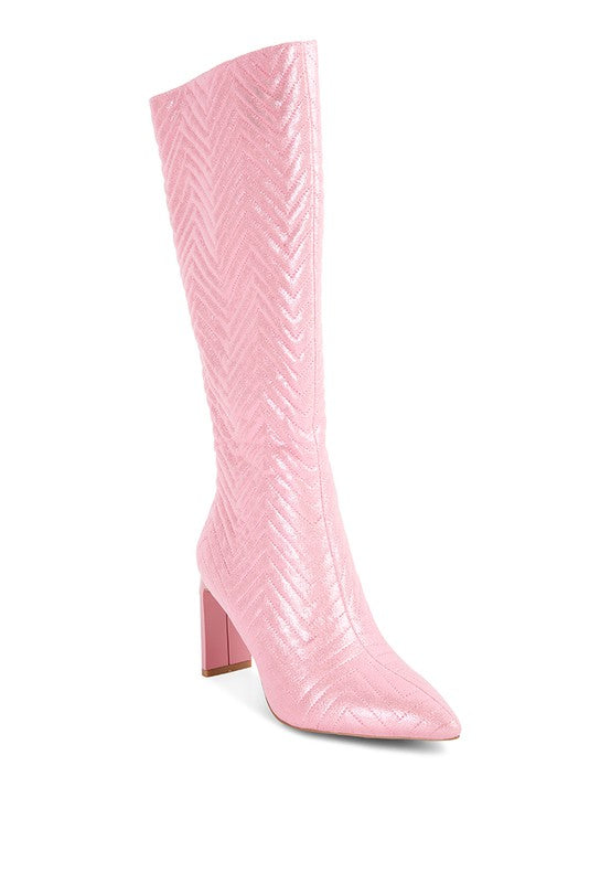 Prinkles Quilted High Italian Square Heel Boots