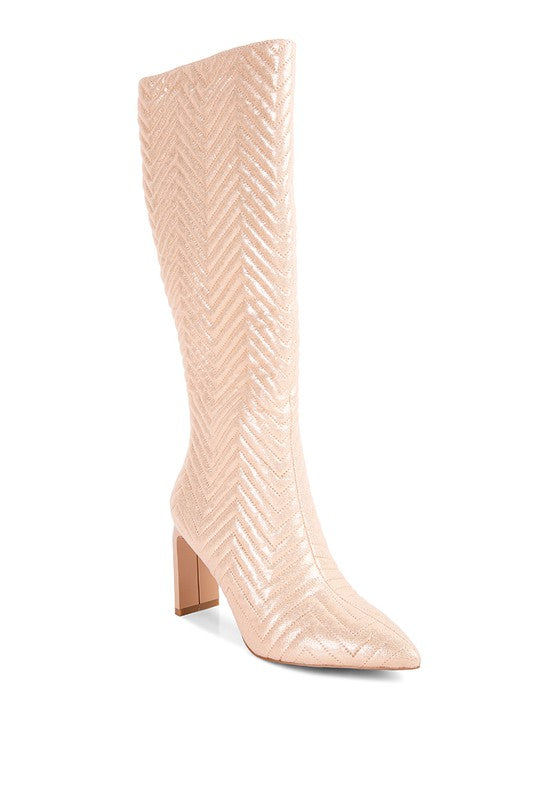 Prinkles Quilted High Italian Square Heel Boots