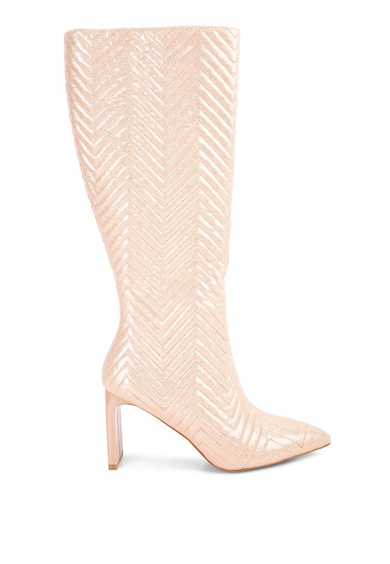 Prinkles Quilted High Italian Square Heel Boots