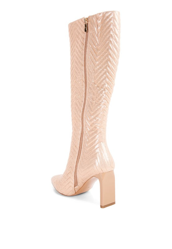 Prinkles Quilted High Italian Square Heel Boots