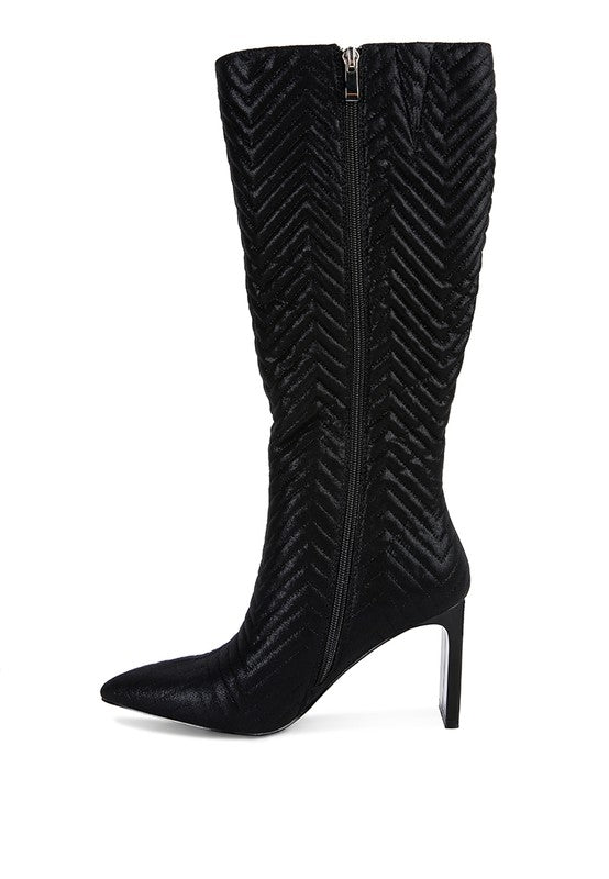 Prinkles Quilted High Italian Square Heel Boots