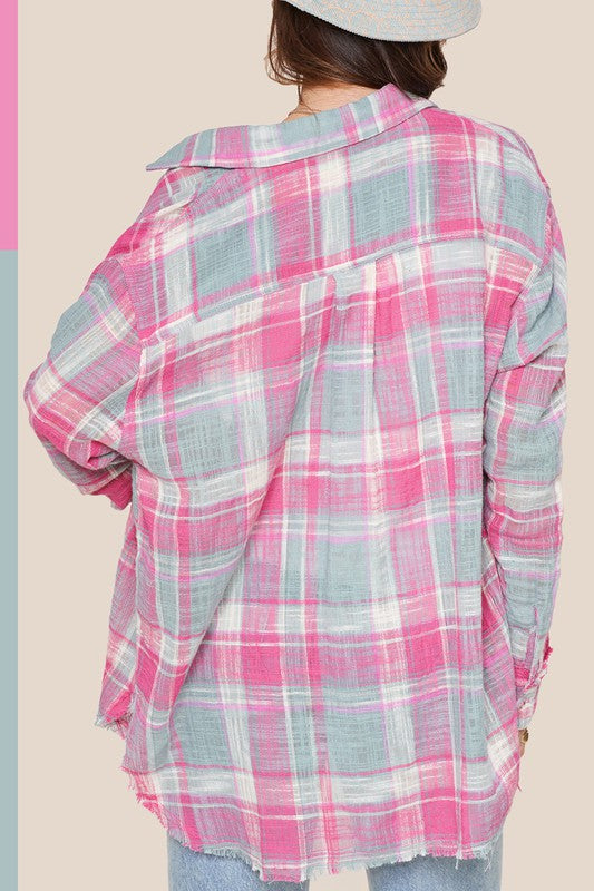 Plaid Pink Button Up Flannel Shirt