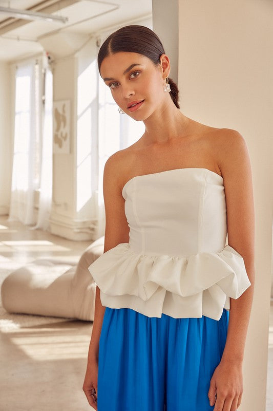 Strapless Crop Ruffle Hem Tube Top