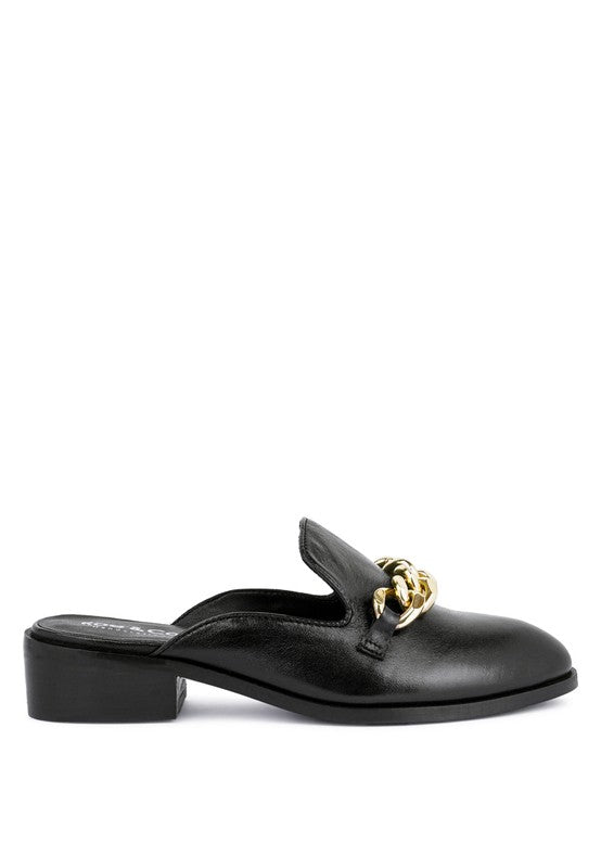 Leather Mules with Gold Chain