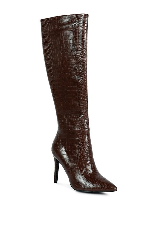 Stiletto High Heeled Crocodile Knee Boots