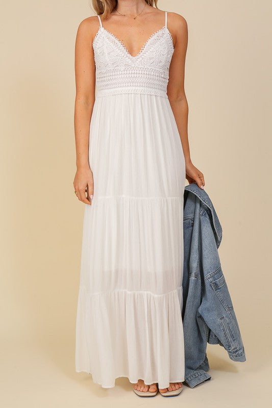 Juniors Boho White Lace Maxi Sundress