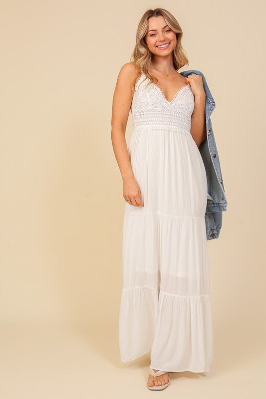 Juniors Boho White Lace Maxi Sundress