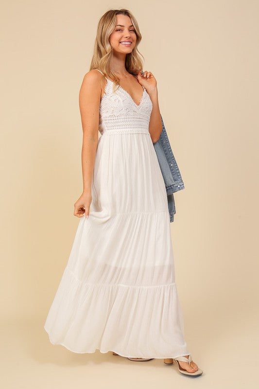 Juniors Boho White Lace Maxi Sundress