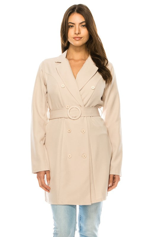 Women fall Tan Long Sleeve Long Blazer