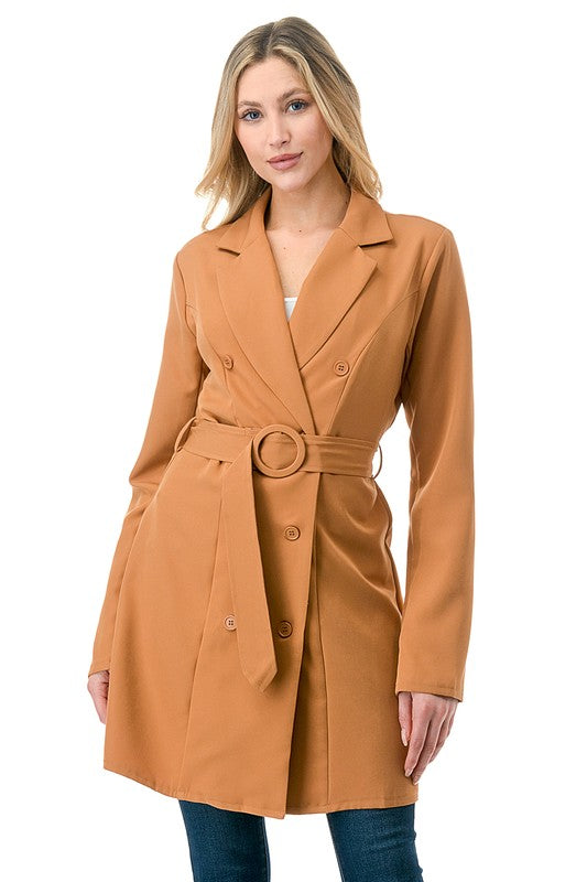 Women fall Tan Long Sleeve Long Blazer