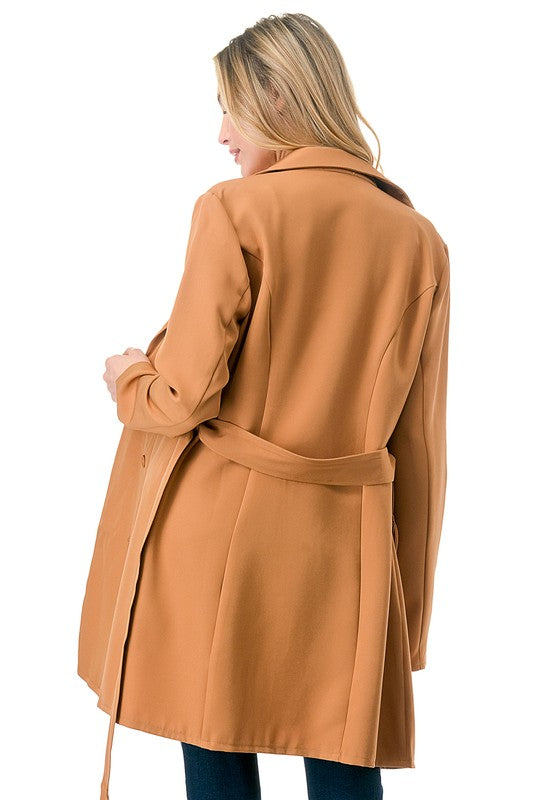 Women fall Tan Long Sleeve Long Blazer