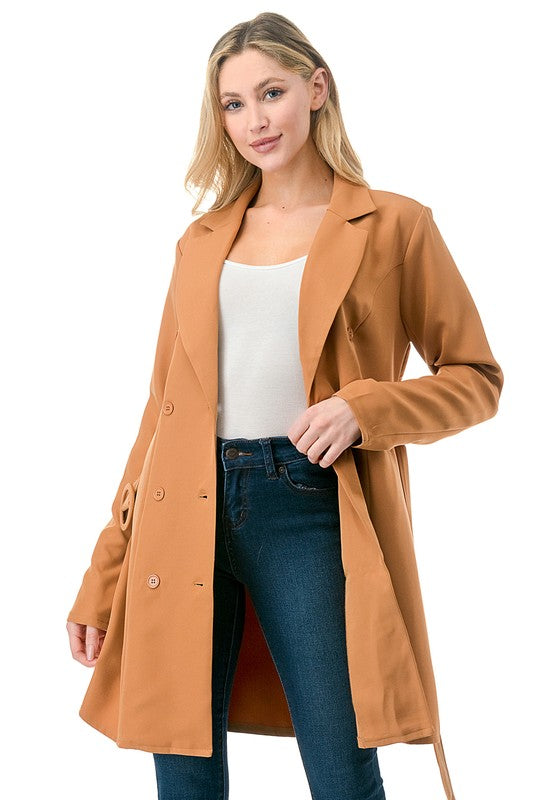 Women fall Tan Long Sleeve Long Blazer