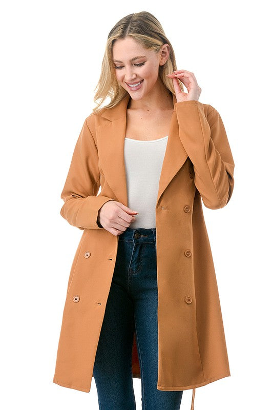 Women fall Tan Long Sleeve Long Blazer