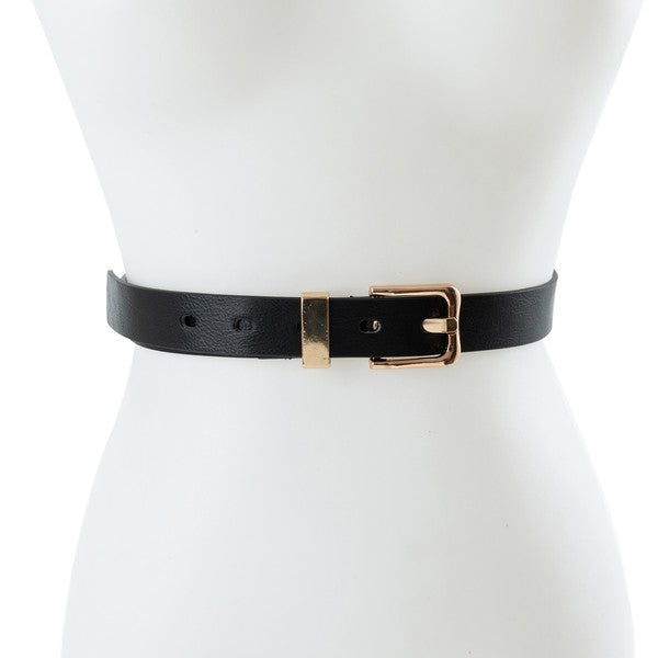 Skinny Black Leather Classic Belt