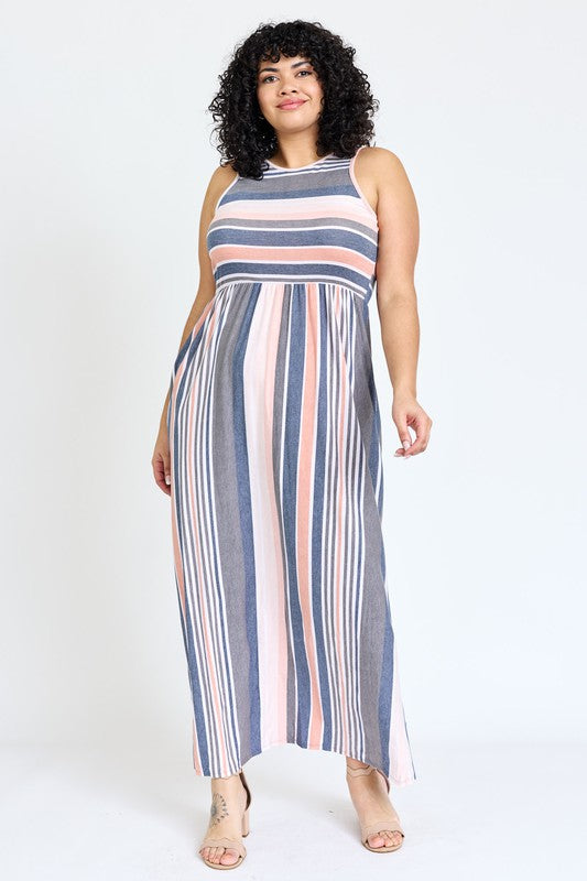 Plus Vintage Stripe Maxi Dress