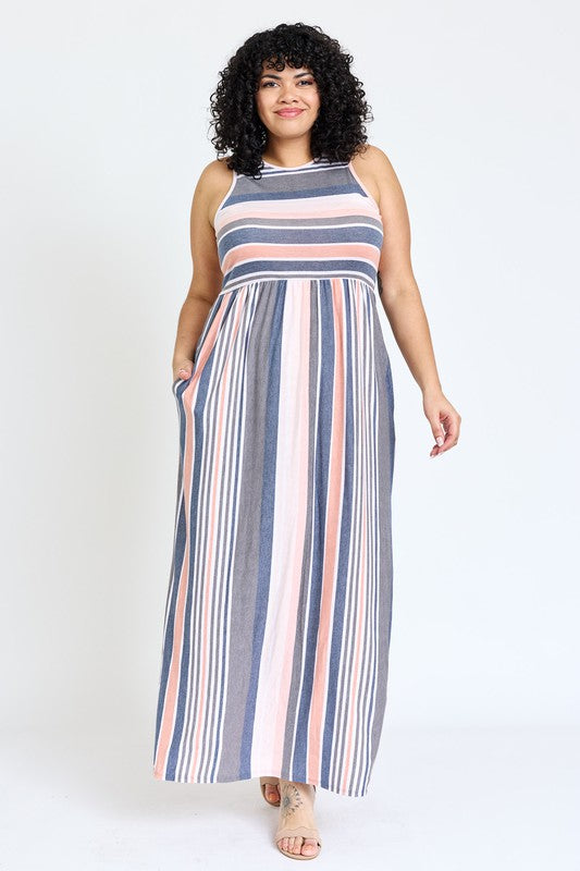 Plus Vintage Stripe Maxi Dress