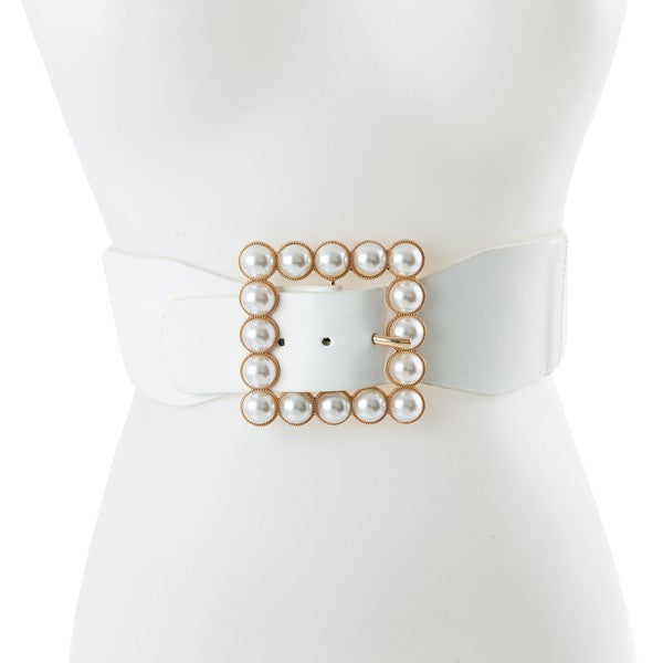 Black Wide Belt with Pearl Buckle