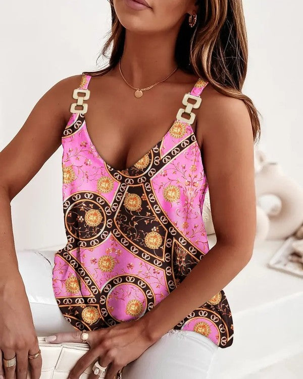 Women Casual  Printed Tank With Gold Straps