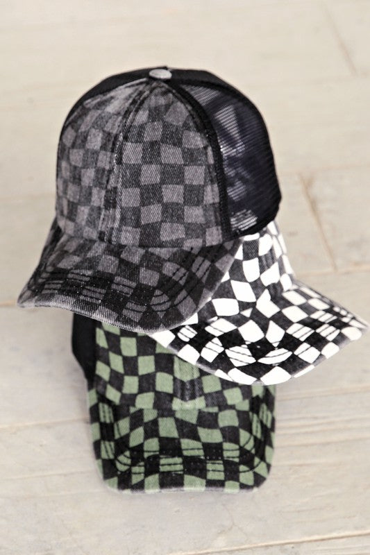 Mesh Checkered Pattern Baseball Cap Criss-Cross