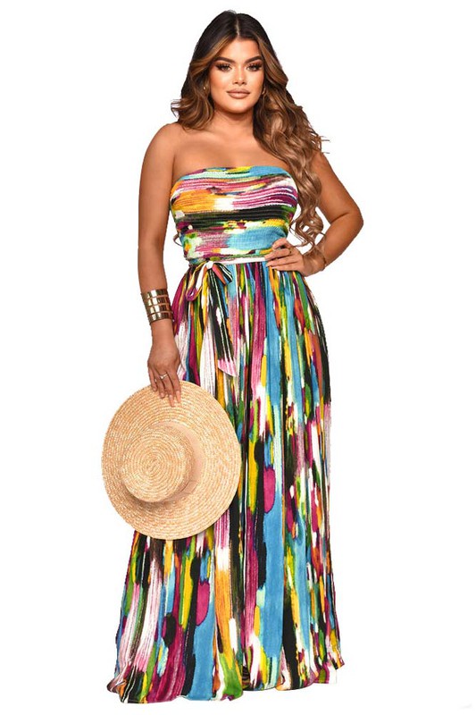 Colorful Abstract Tube Casual Jumpsuit