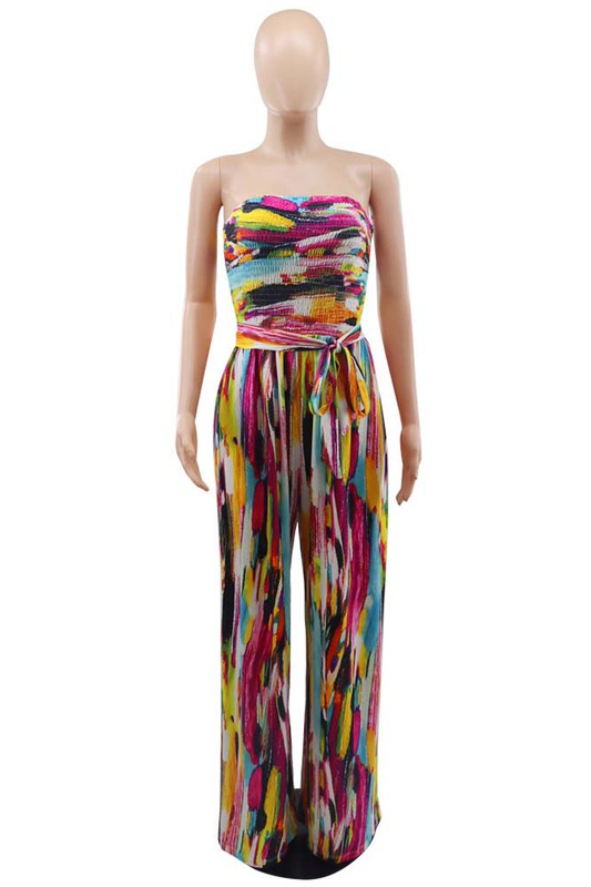 Colorful Abstract Tube Casual Jumpsuit