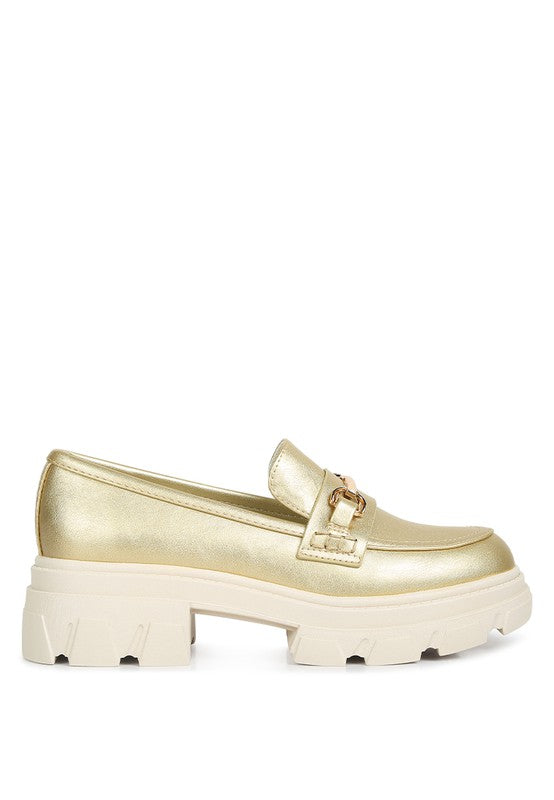 Women Metallic Gold Platform Loafers