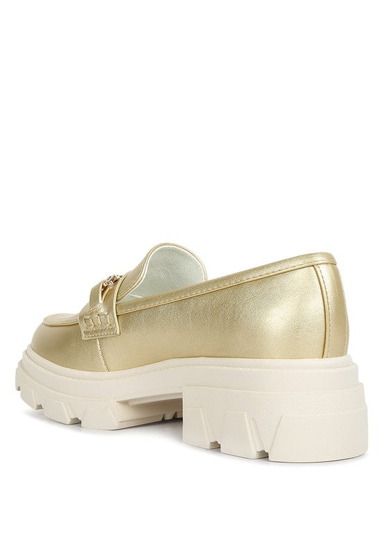 Women Metallic Gold Platform Loafers