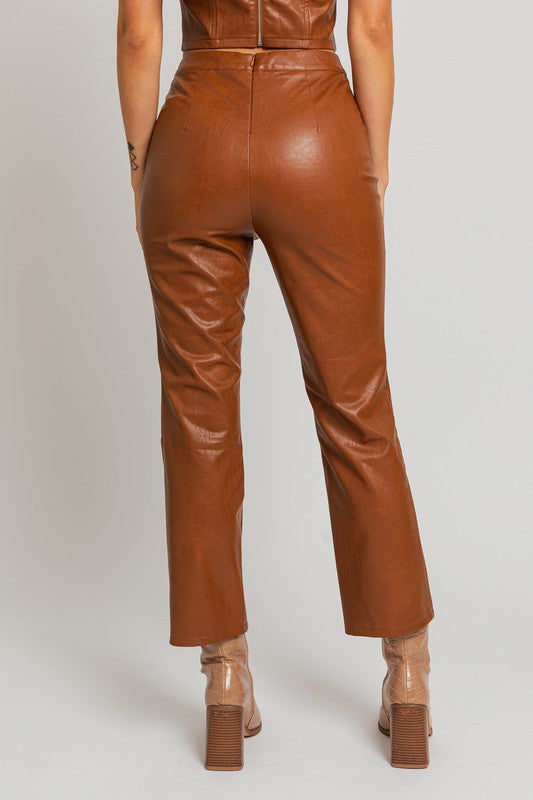 Straight Leg Faux Leather Capri Pants