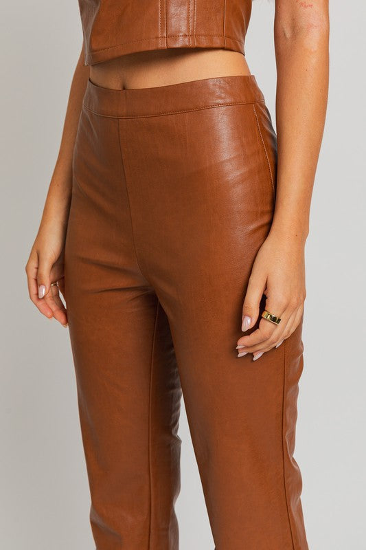 Straight Leg Faux Leather Capri Pants