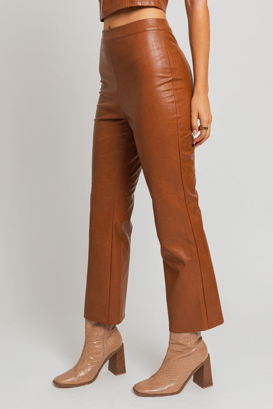 Straight Leg Faux Leather Capri Pants