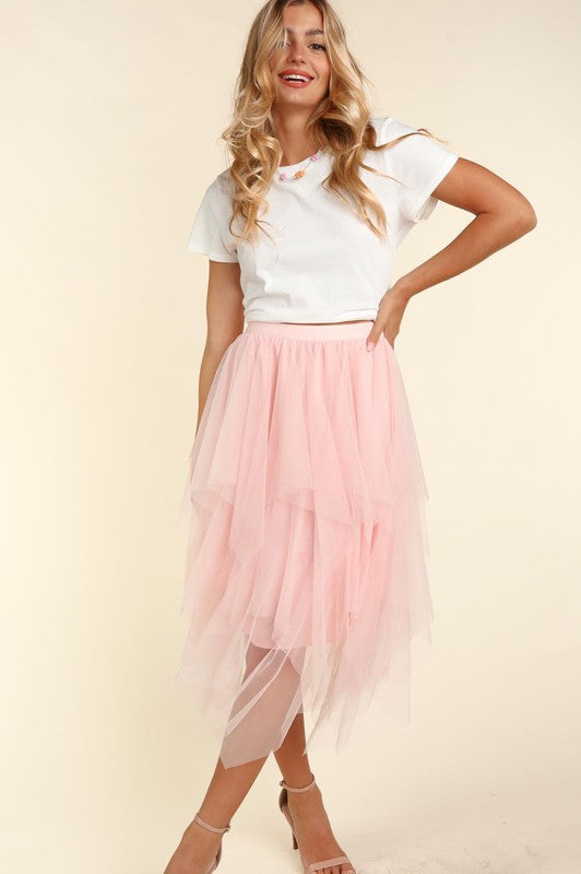 Plus Size Tiered Tulle Midi Skirt With Lining