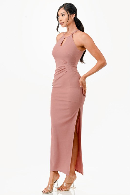 Sleeveless Halter Maxi Dress