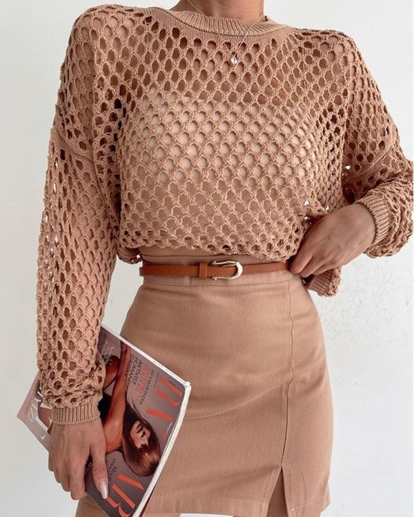 Women Open Knit cropped Top