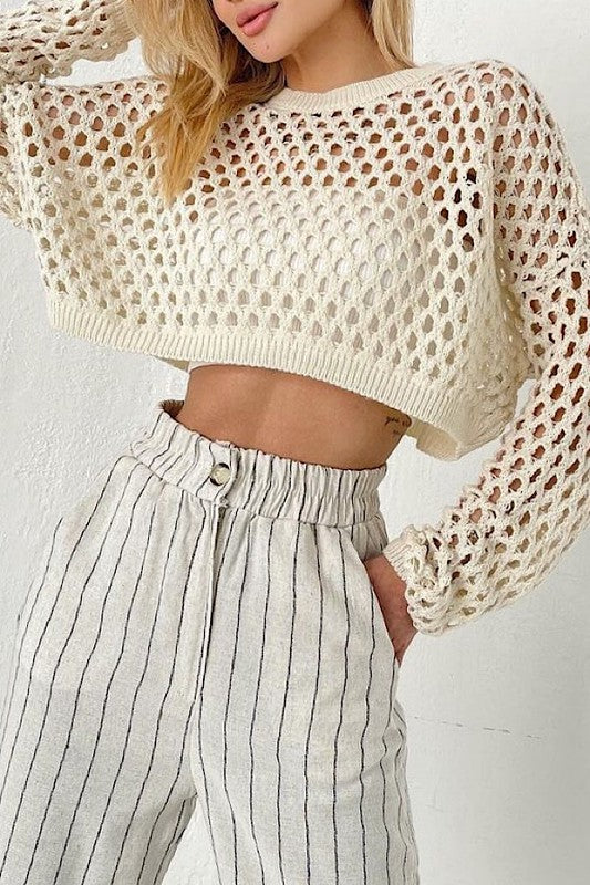 Women Open Knit cropped Top