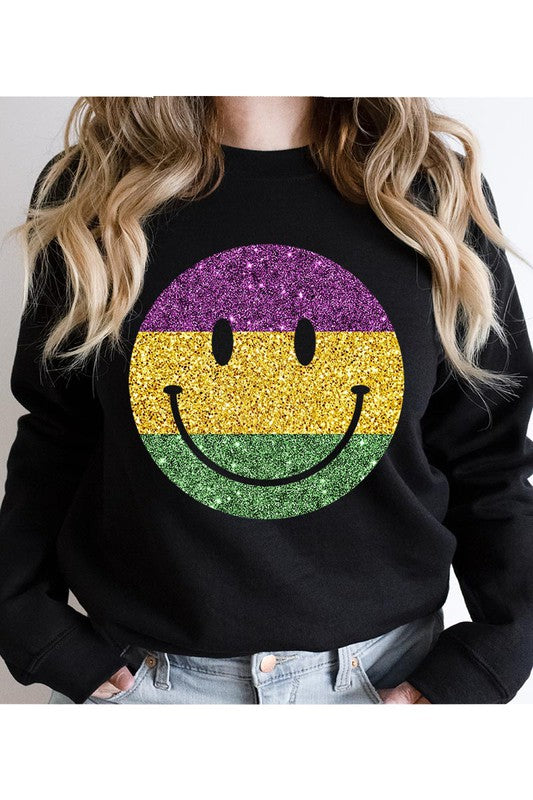 Happy Mardi Gras Smiley Face Graphic Sweatshirt