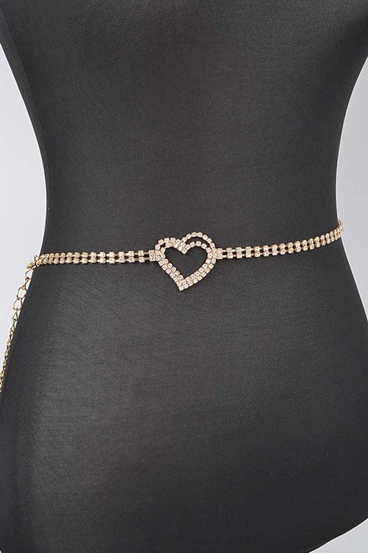 Dainty Rhinestone Single Heart Charm Chain Belt