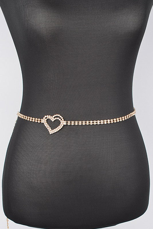 Dainty Rhinestone Single Heart Charm Chain Belt