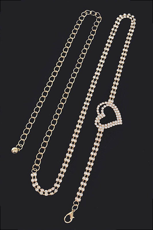 Dainty Rhinestone Single Heart Charm Chain Belt