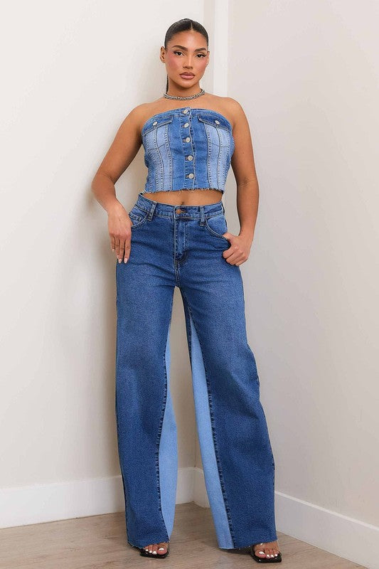 High-Rise Denim Wide Leg Jeans