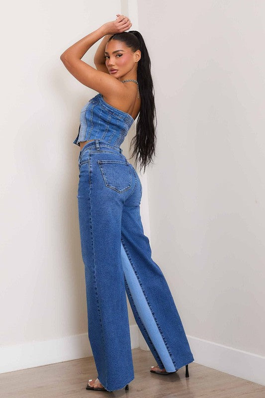 High-Rise Denim Wide Leg Jeans