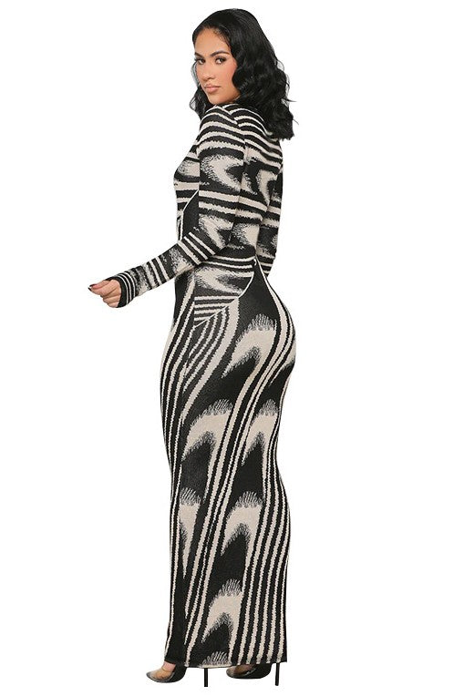 Fashion Abstract Print Maxi Fitted Dress