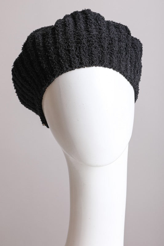 Black Rib Knit Beret