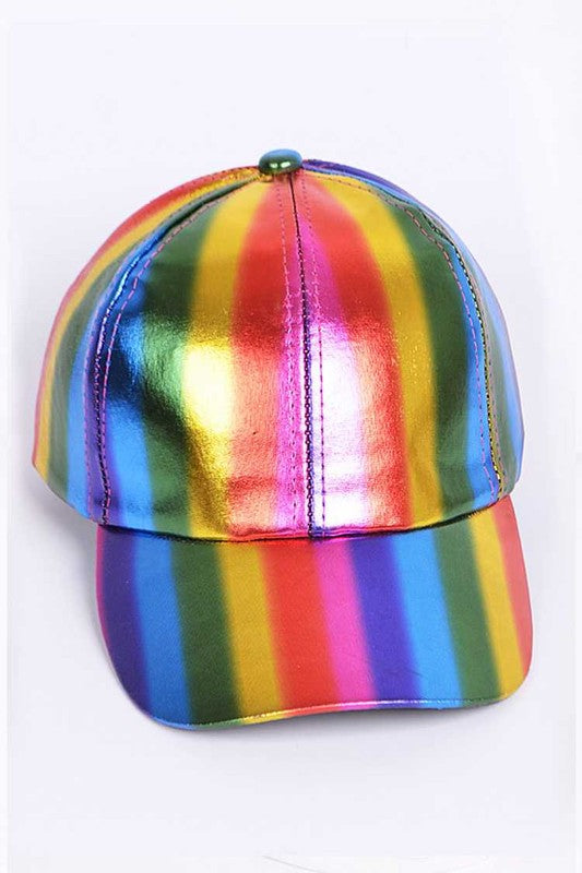 Stripe Rainbow PU Leather Cap