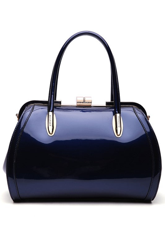 Marlene Shiny Patent Leather Satchel Handbag by Mia K