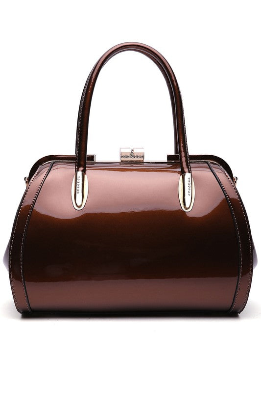 Marlene Shiny Patent Leather Satchel Handbag by Mia K