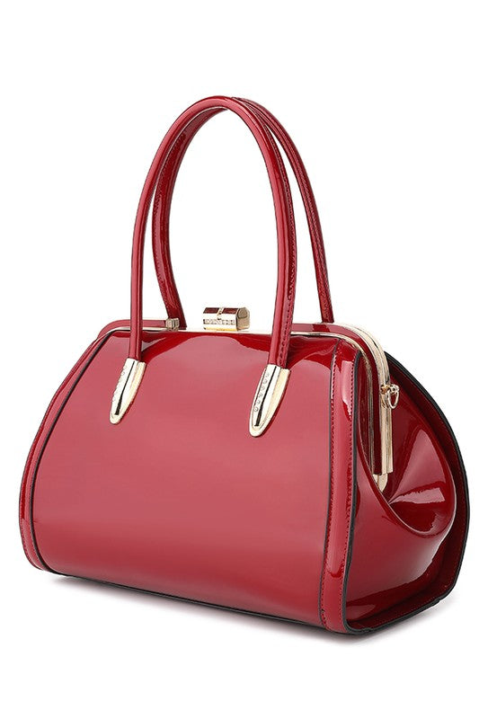 Marlene Shiny Patent Leather Satchel Handbag by Mia K